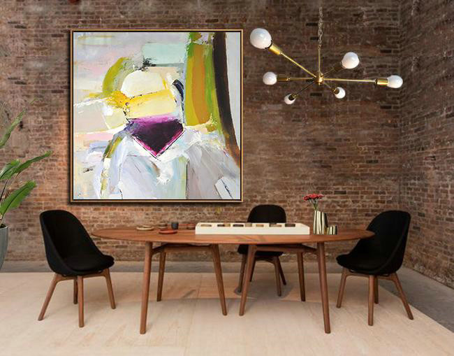 Large Contemporary Art Acrylic Painting,Oversized Palette Knife Painting Contemporary Art On Canvas,Canvas Paintings For Sale,Yellow,Pink,Grey,Black.etc